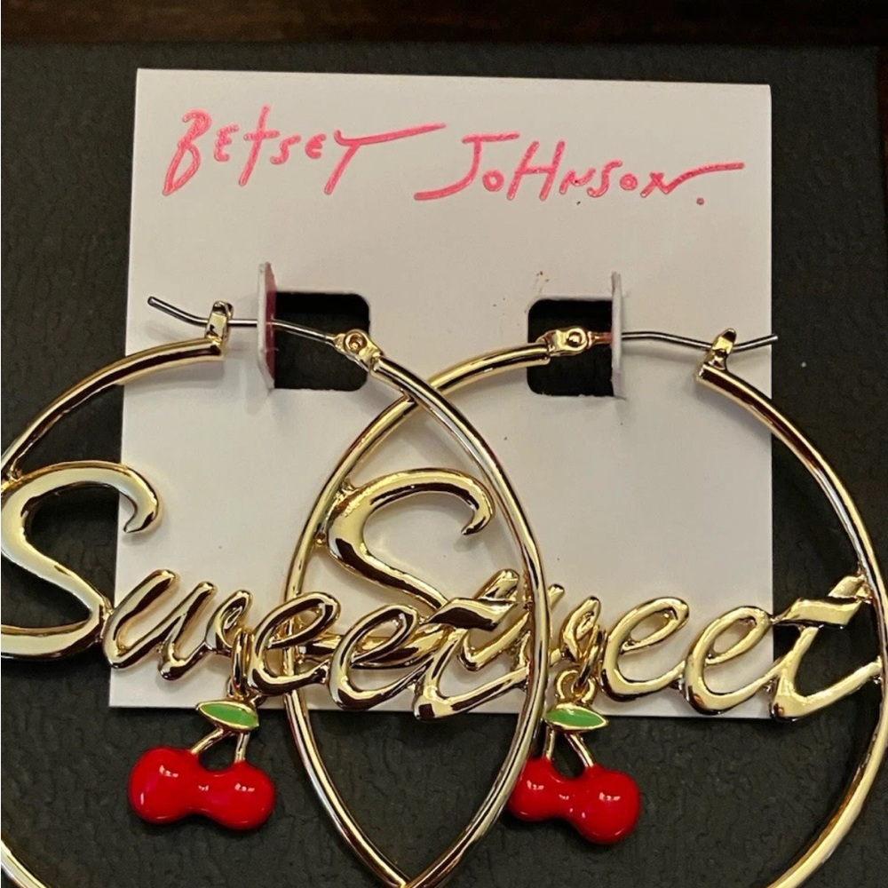 Betsey Johnson Gold Hoop Earrings with Red Cherry Accents